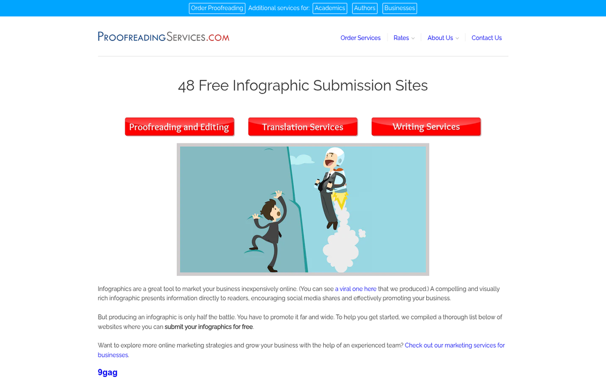 Infographic aggregator website submission page