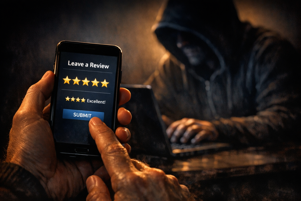 Fake positive reviews on a screen