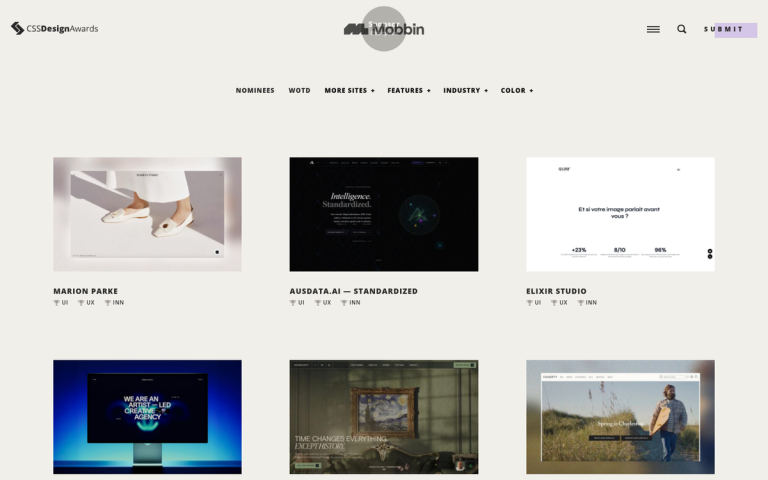Screenshot of web design gallery website