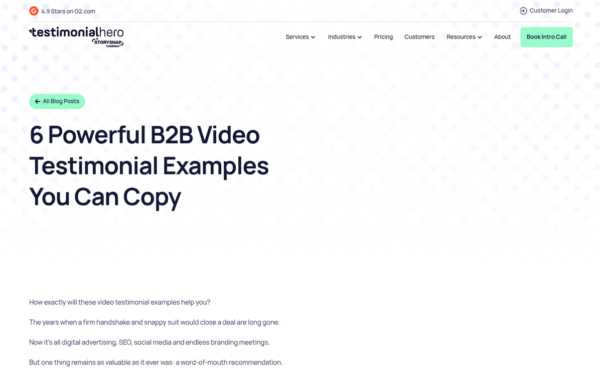 B2B wholesale customer testimonials display page