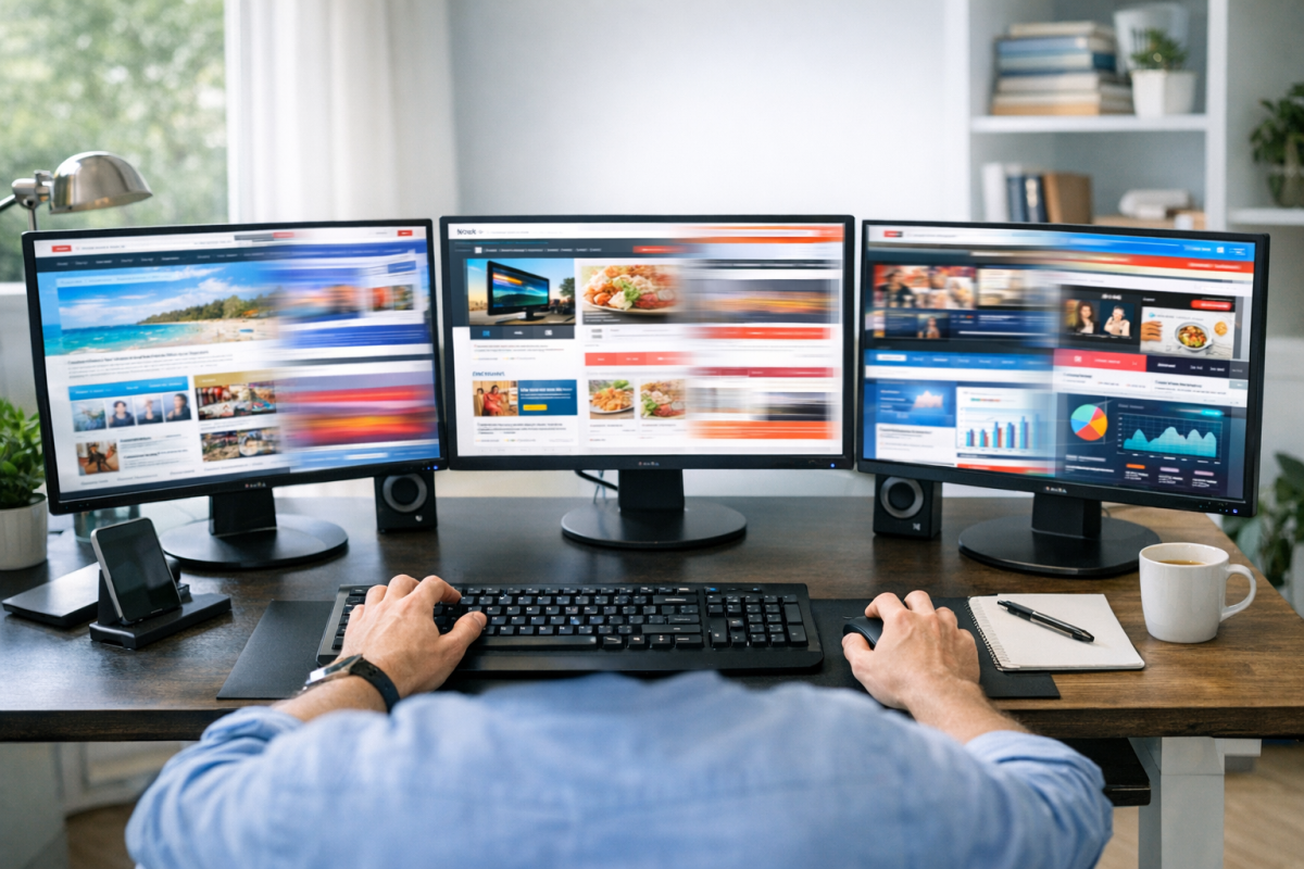 People manually browsing websites on computers