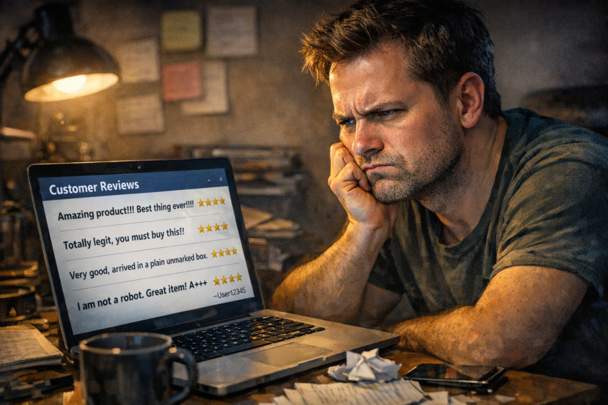 Shady affiliate marketer at computer screen