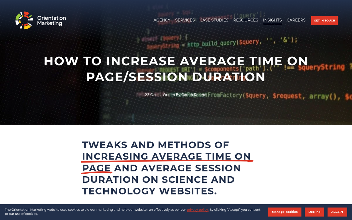Website engagement metrics dashboard display