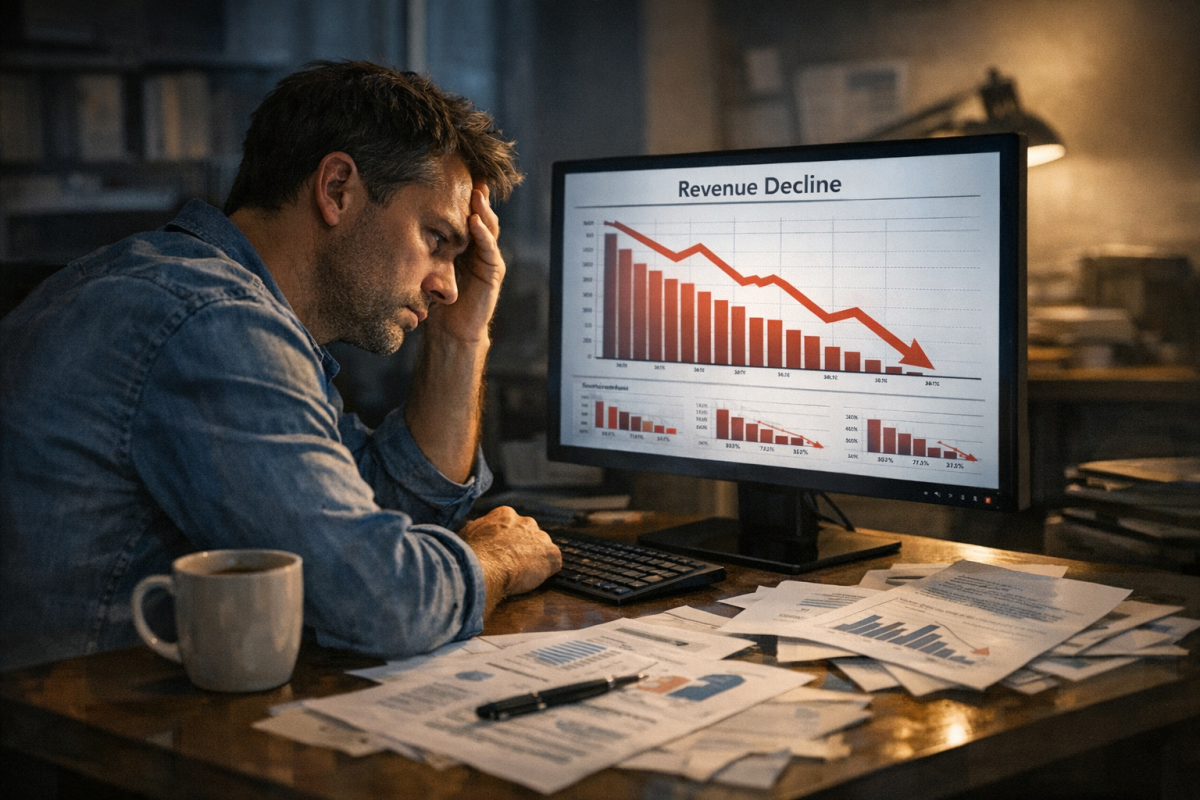 Person frustrated by declining commission earnings