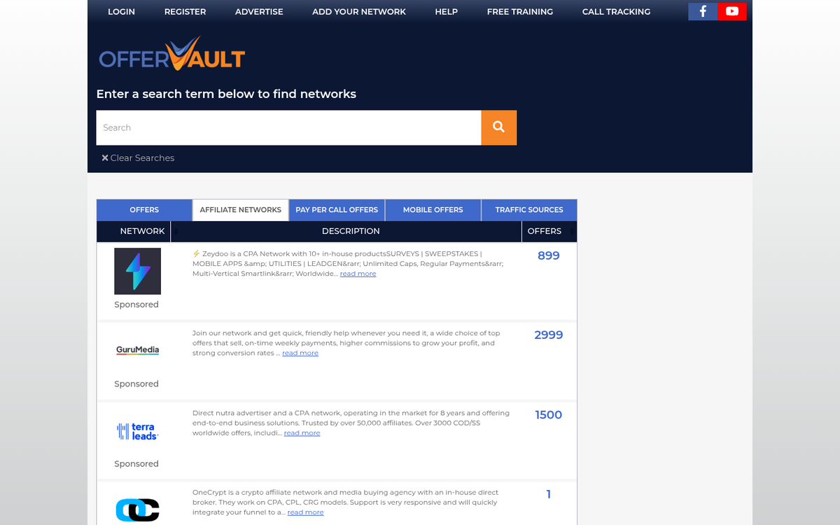 Affiliate offer search results on screen
