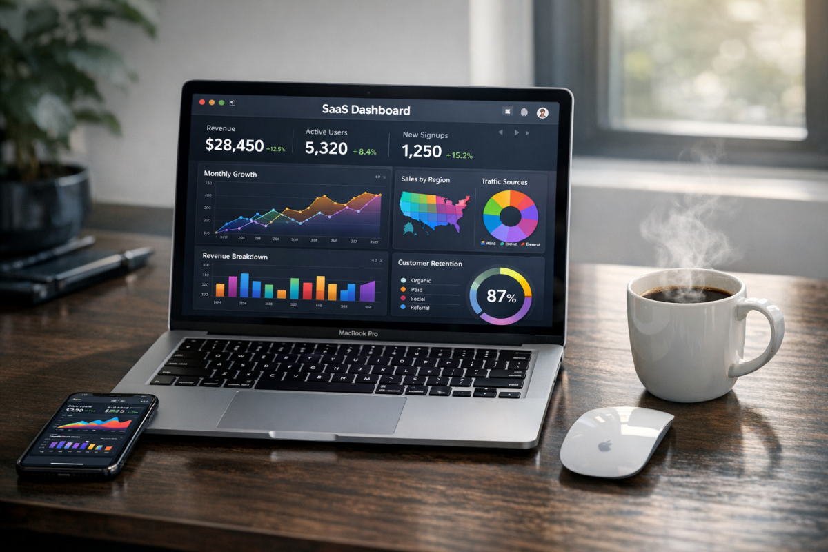 Business software dashboard on computer screen