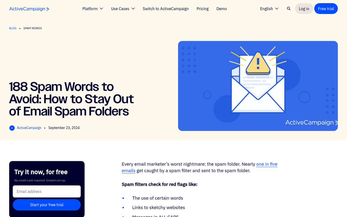 Financial spam trigger words email example