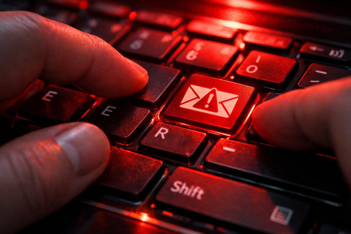 Poorly formatted email with spam triggers highlighted