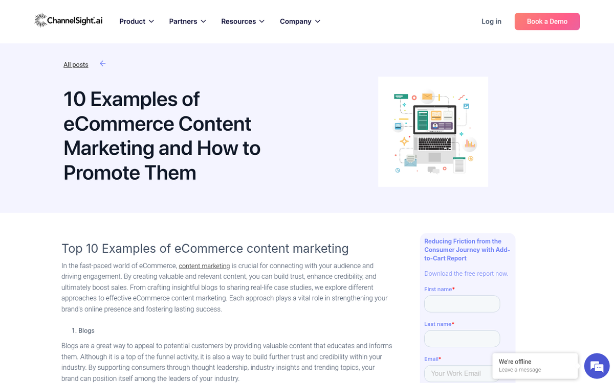 Blog content creation on laptop screen