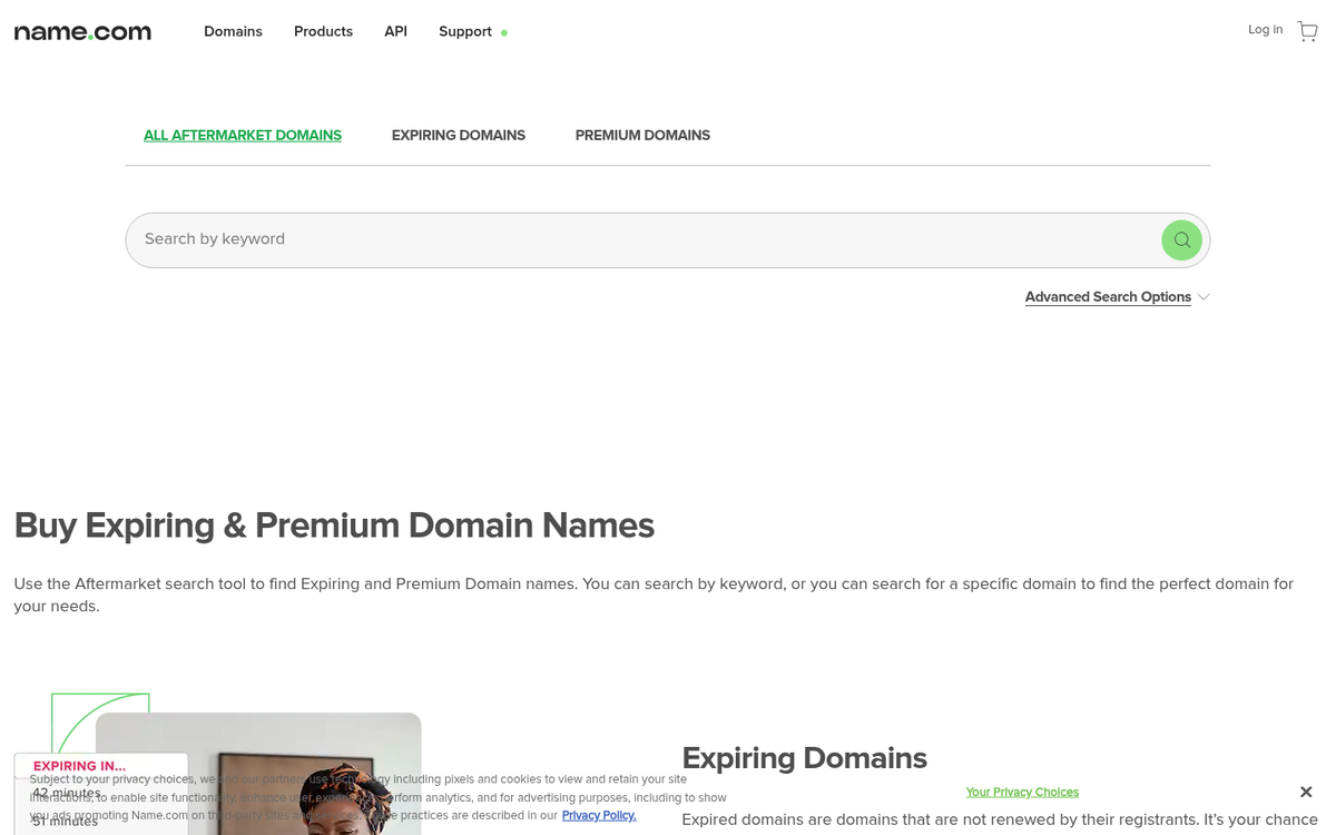 Expired domain search results on screen