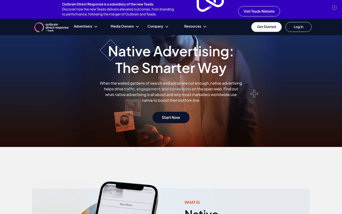 Outbrain content discovery platform homepage screenshot