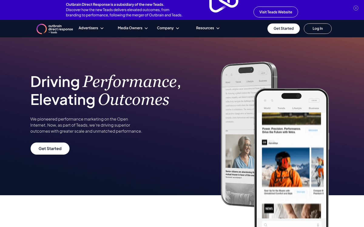 Outbrain content discovery platform homepage screenshot