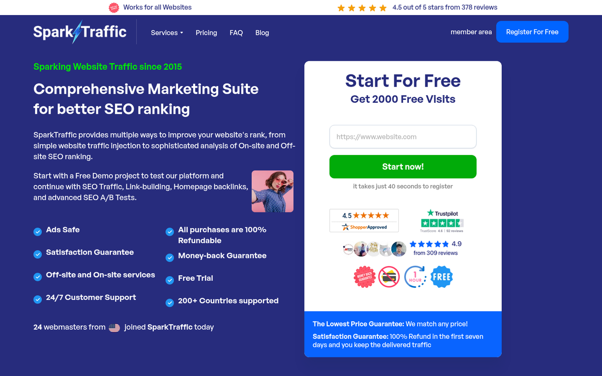 SparkTraffic website homepage screenshot