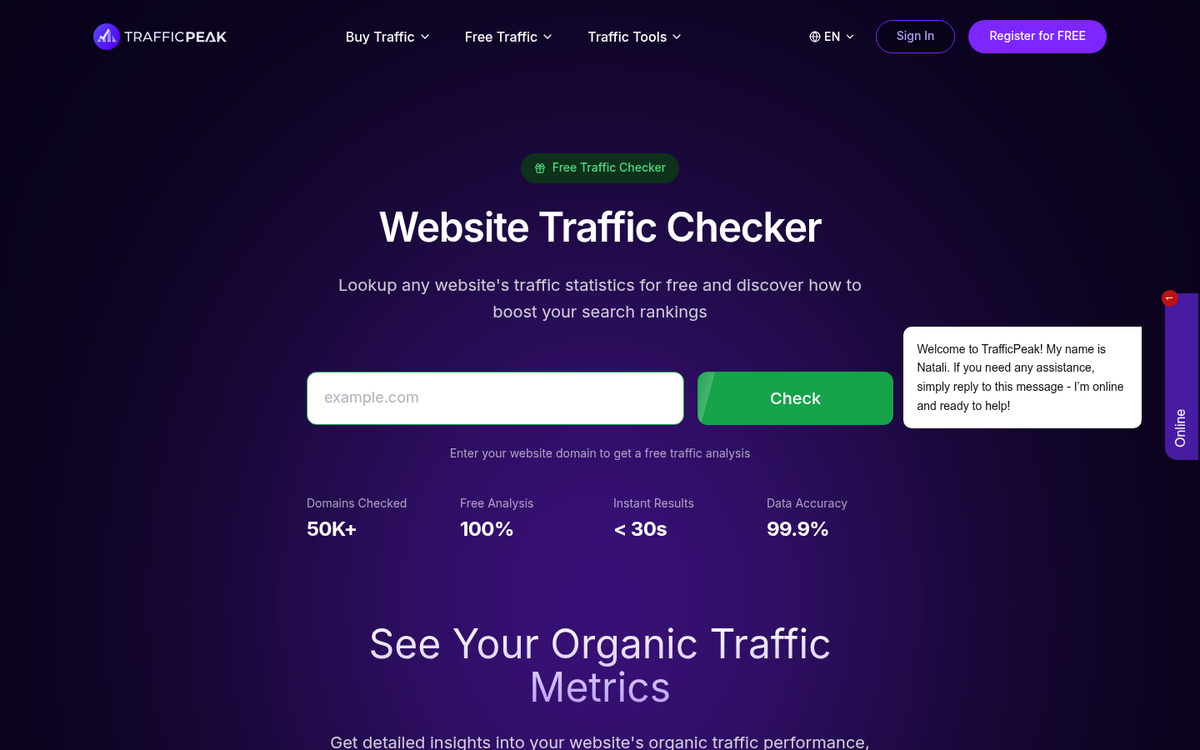 TrafficPeak website homepage screenshot