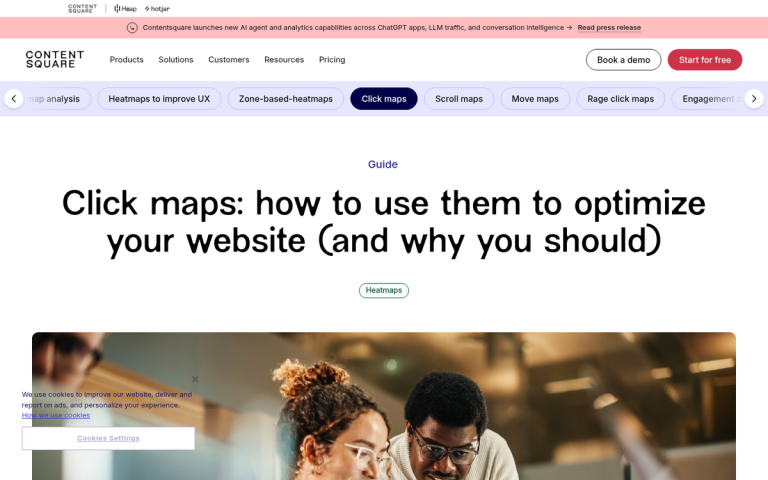 Website heatmap showing user click activity
