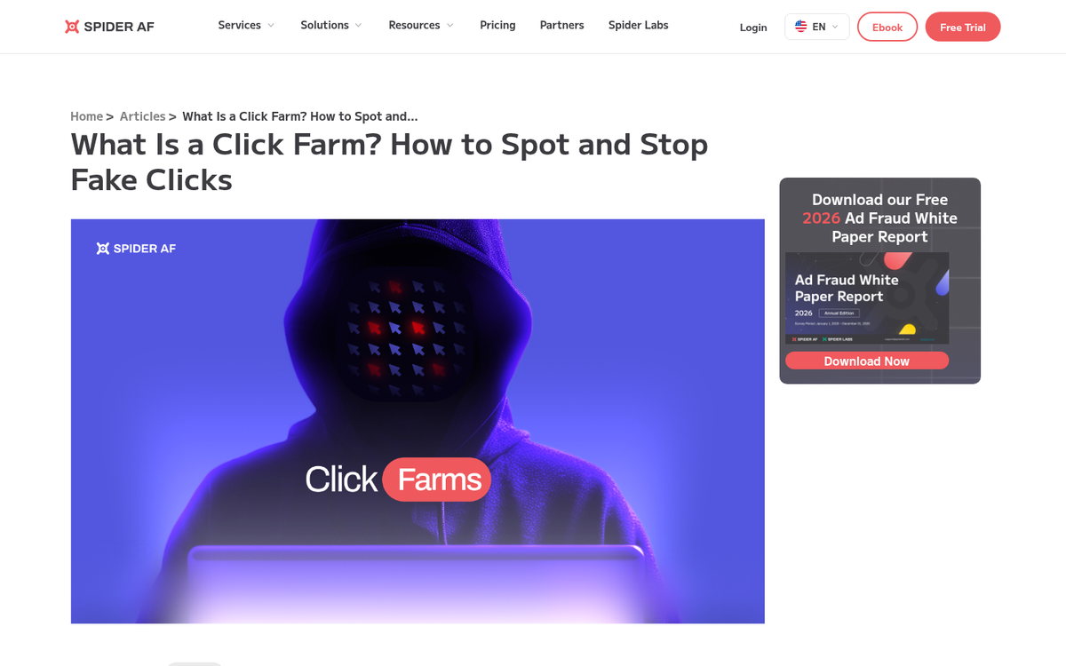 Click farm with rows of smartphones