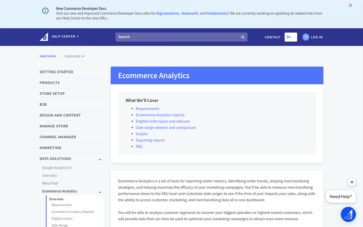 BigCommerce native analytics dashboard with GA4 data