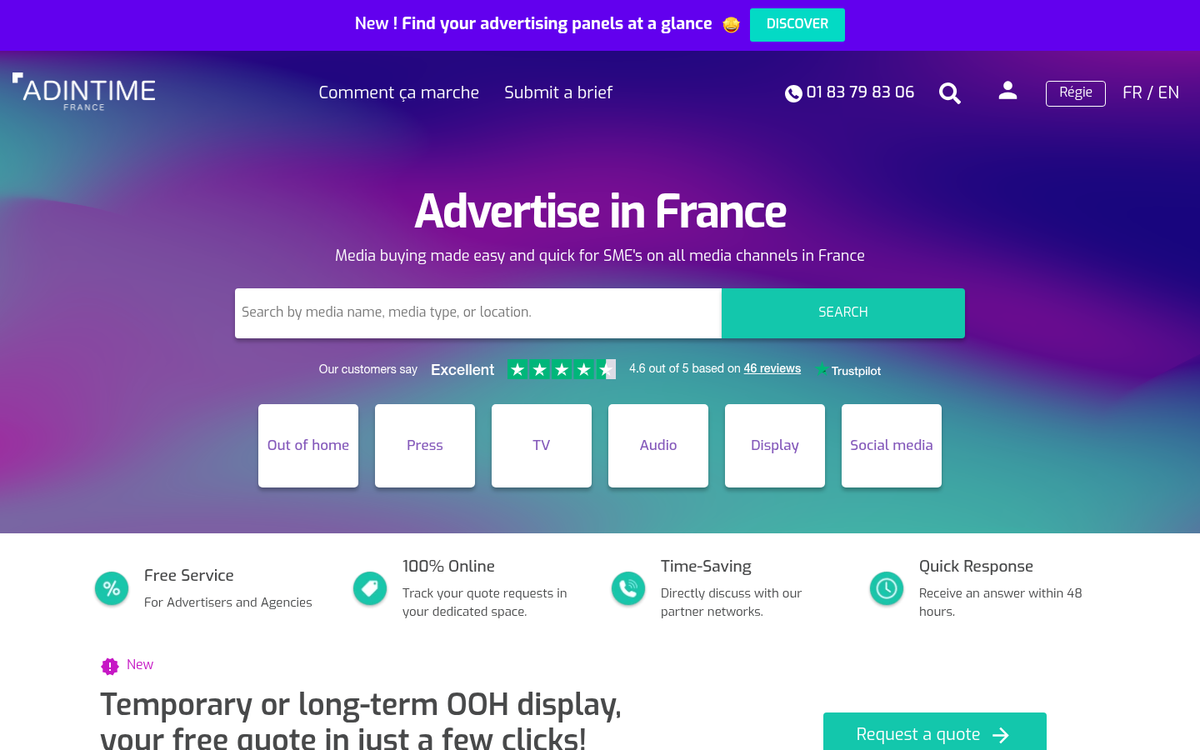 Adintime media buying platform interface screenshot