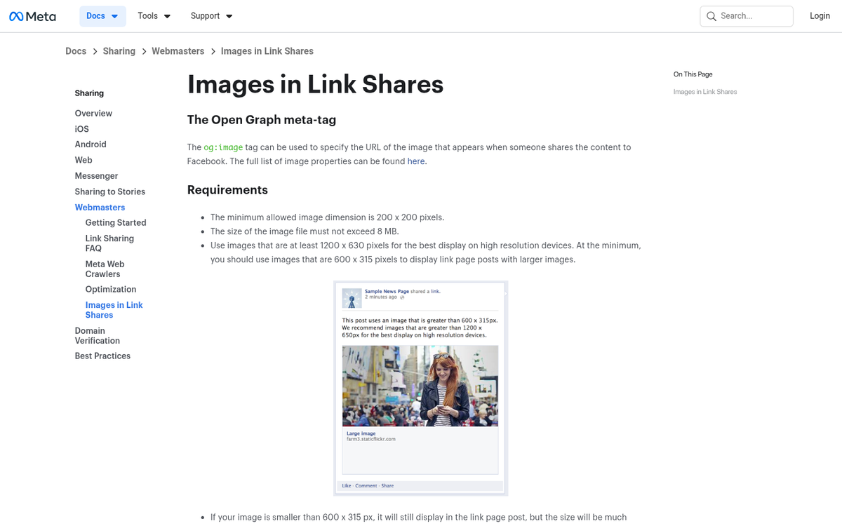 Facebook link preview with Open Graph tags