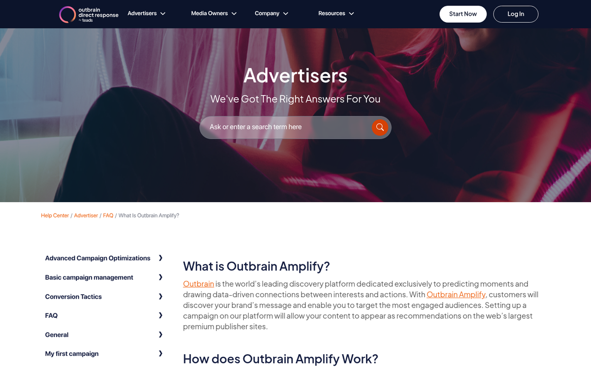 Outbrain native advertising platform interface