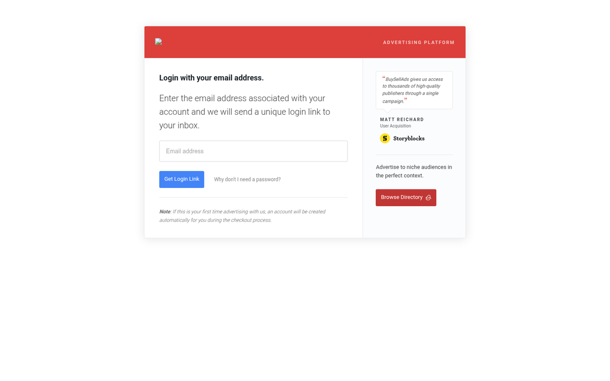 BuySellAds website advertising marketplace homepage