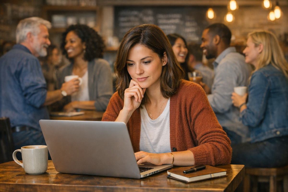 Person bookmarking websites on a laptop screen