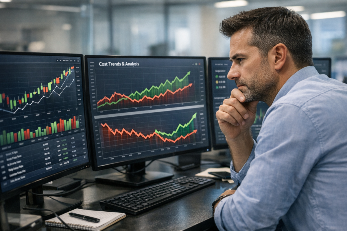 Marketer analyzing fluctuating conversion cost graphs