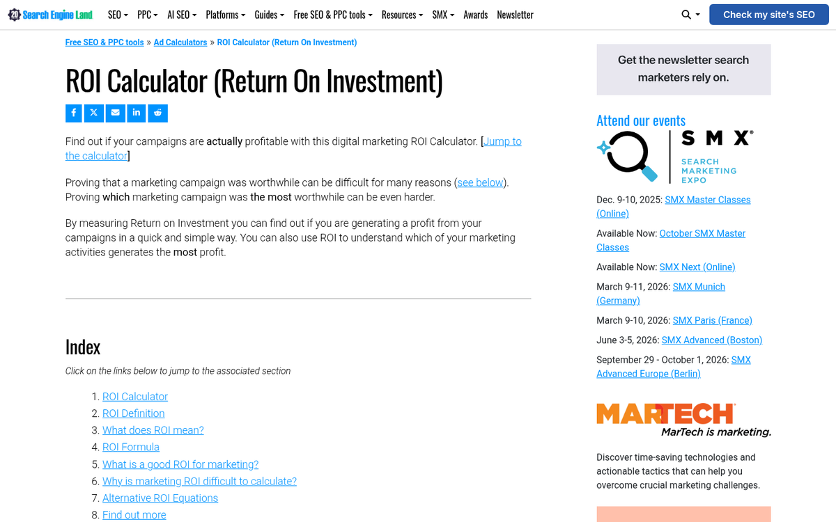 ROI calculation chart with financial metrics