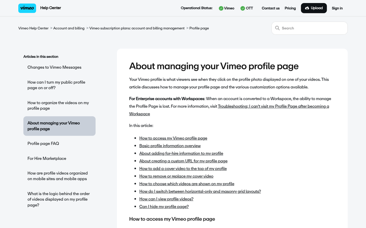 Vimeo video settings foundation setup screen
