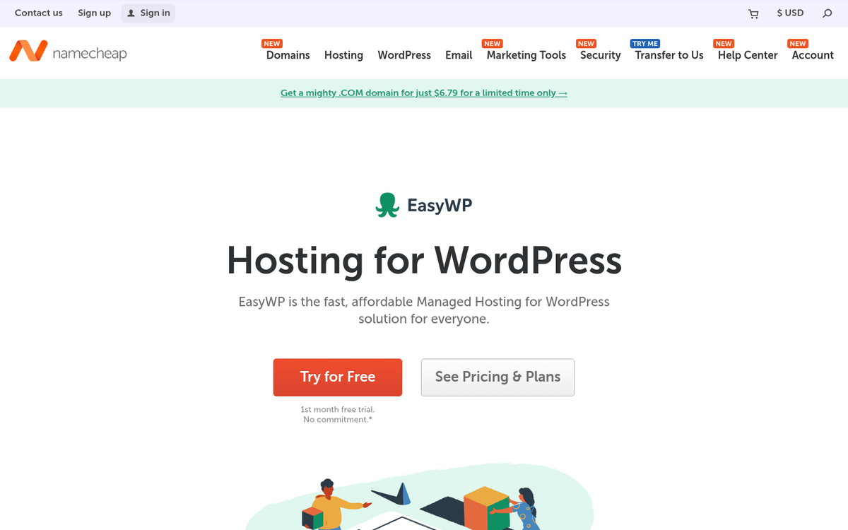 Namecheap EasyWP hosting dashboard interface screenshot