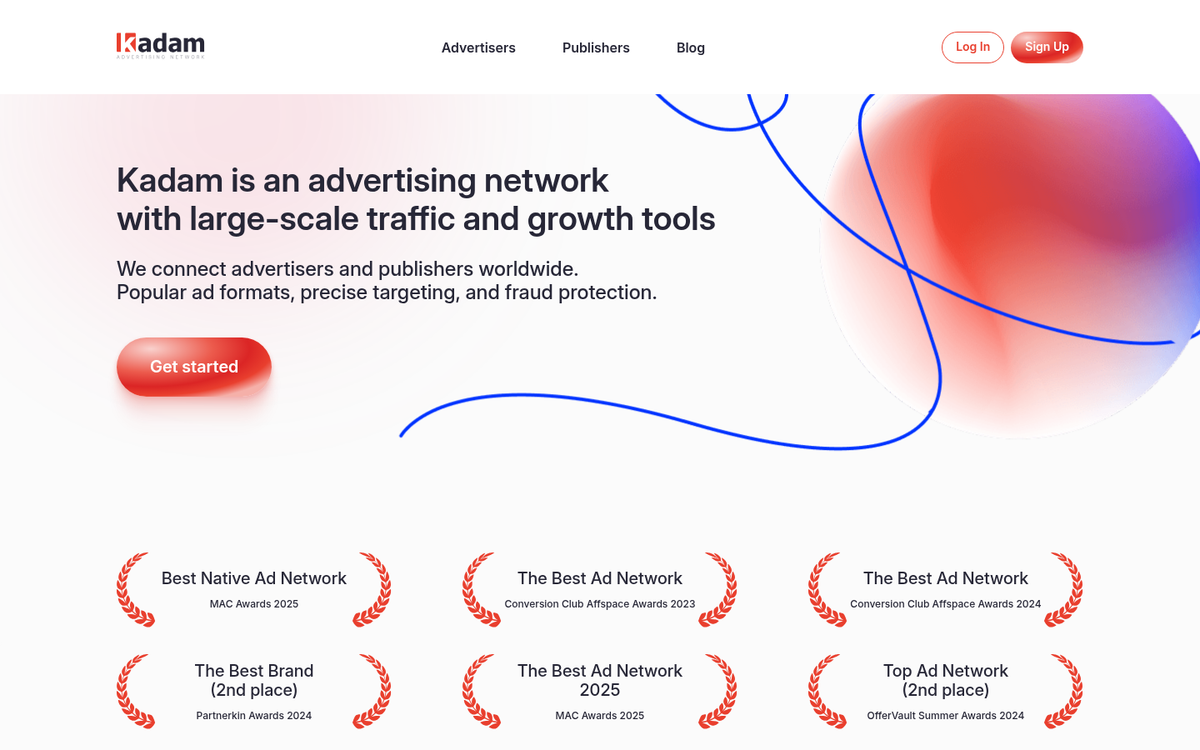 Kadam CPM ad network website homepage
