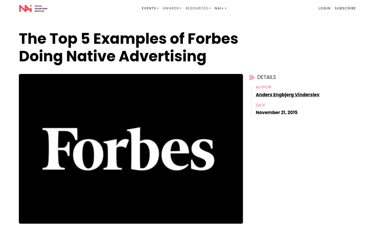 Forbes BrandVoice native advertising example screenshot