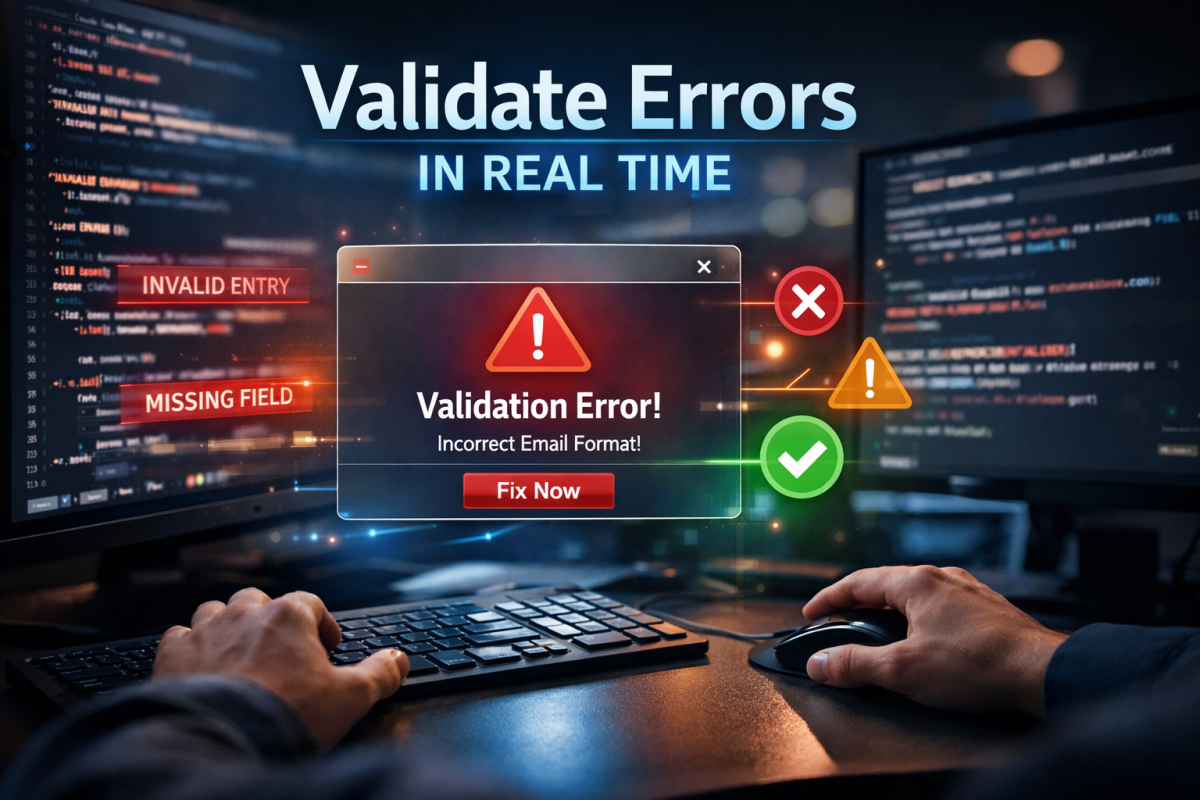Real-time form validation error messages displayed