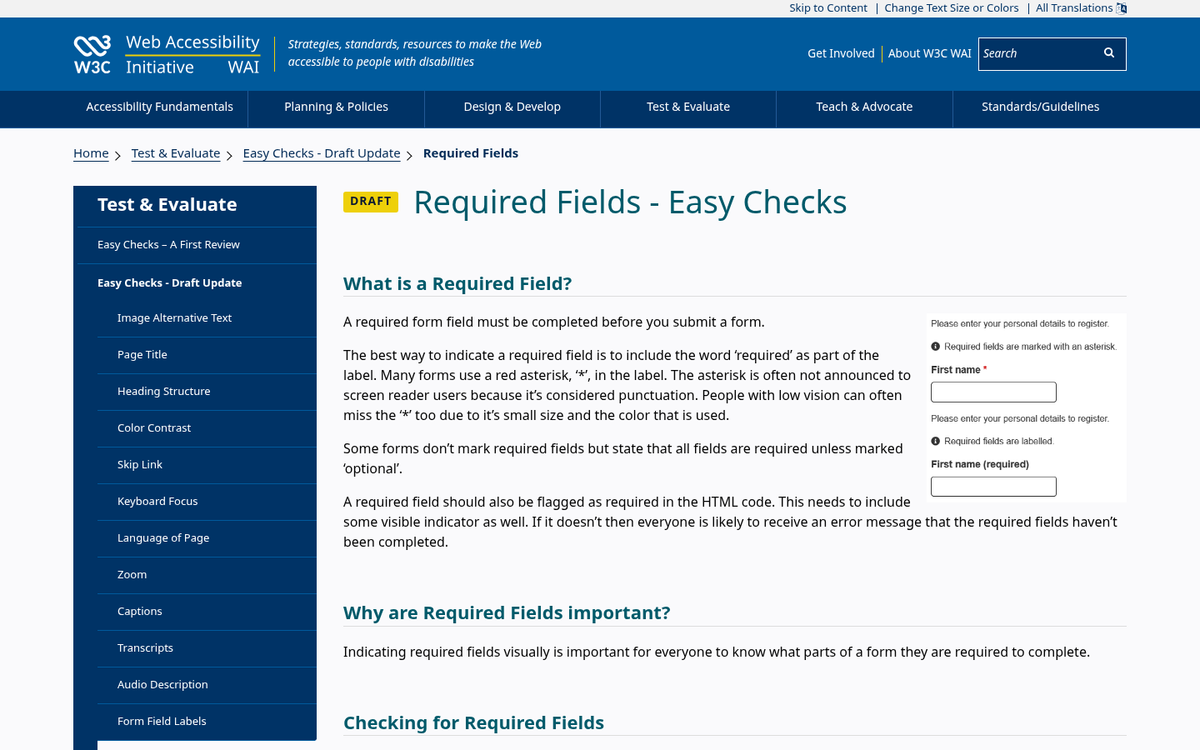 Registration form with required field indicators