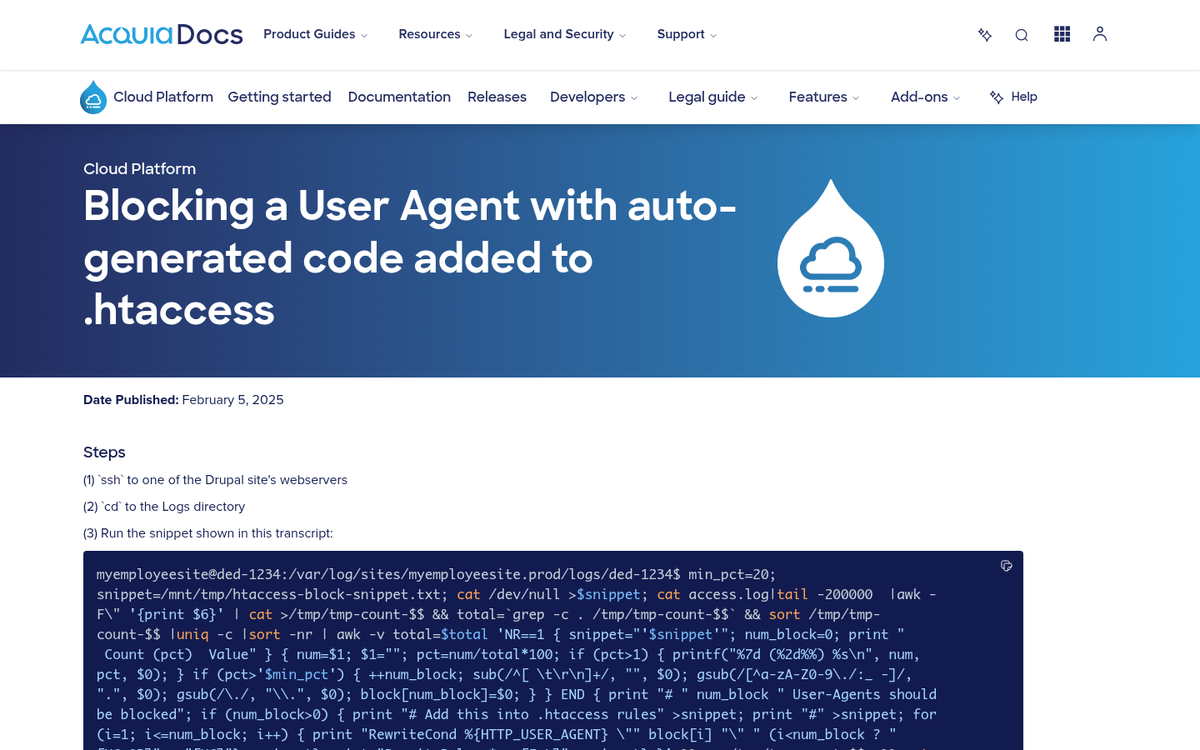 Screenshot of website bot traffic blocking