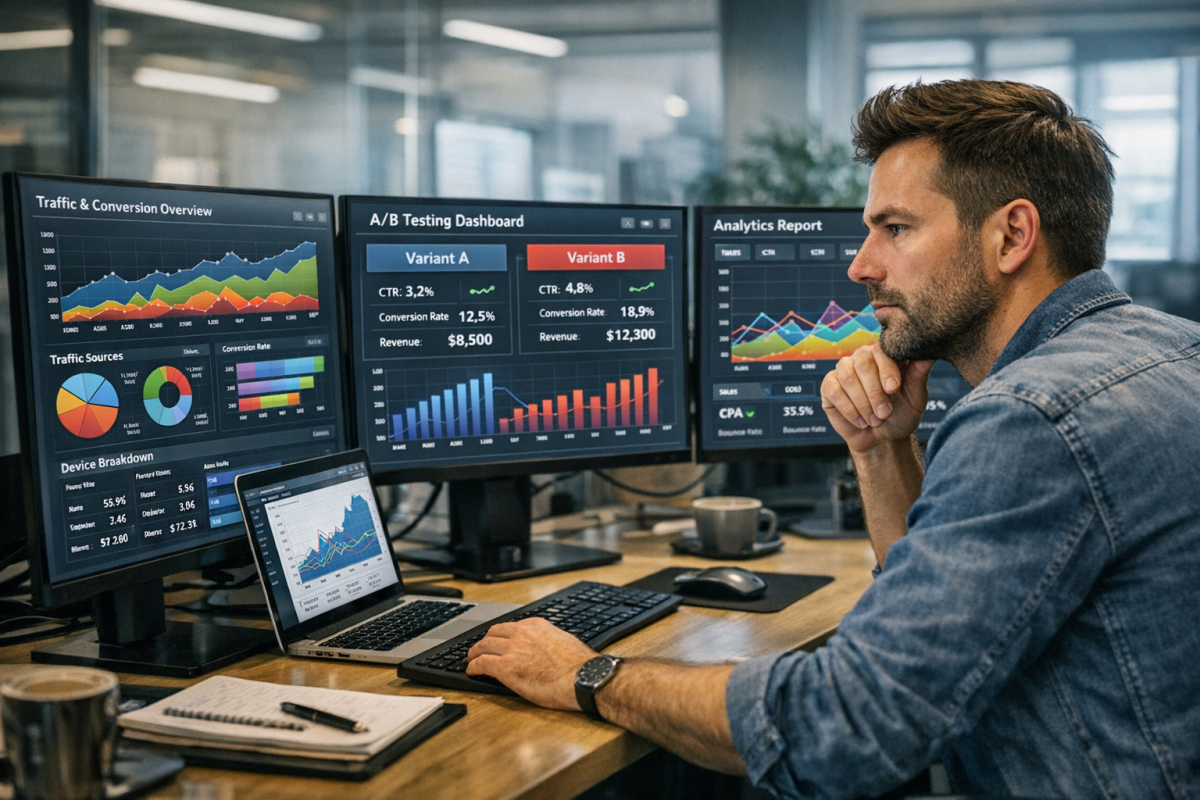 Person comparing two AdWords ad variations