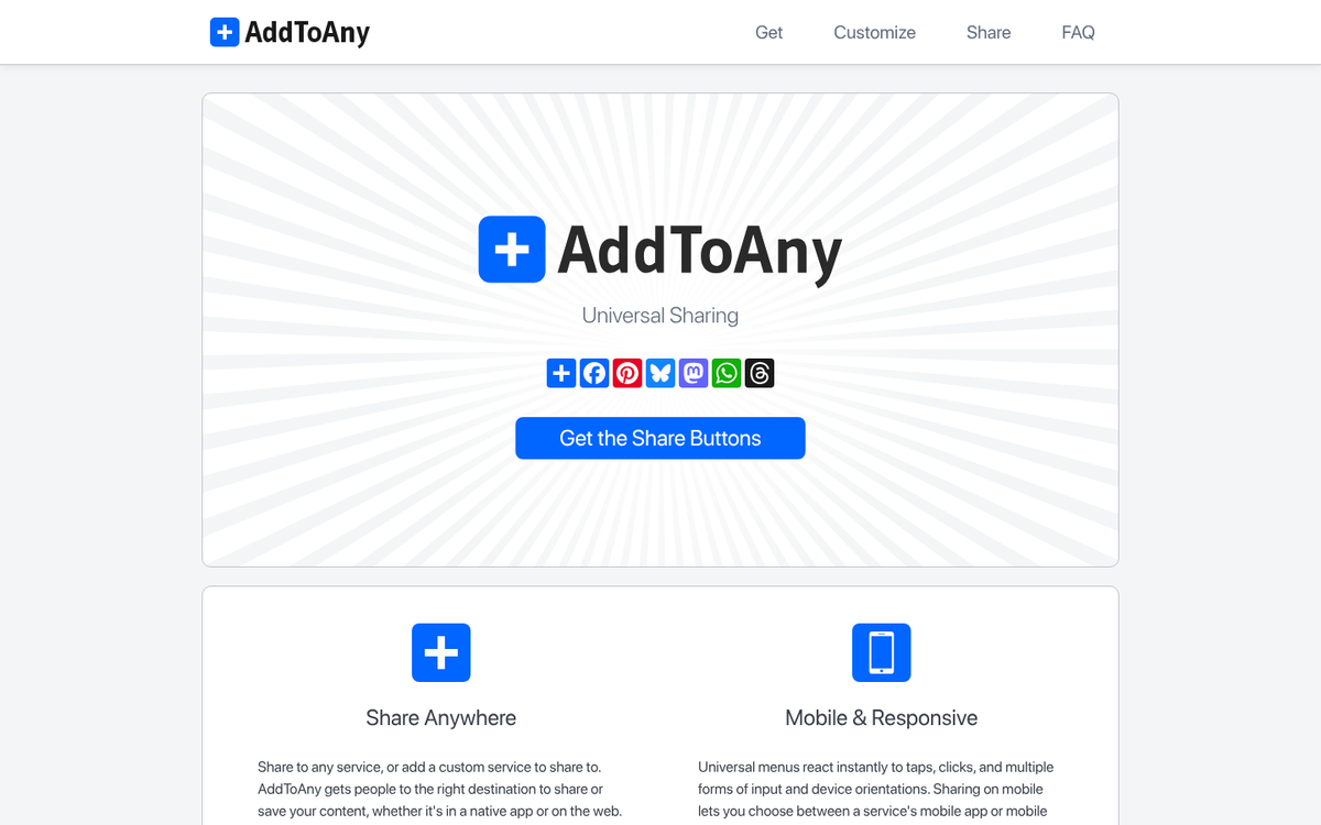 Social media share buttons on webpage