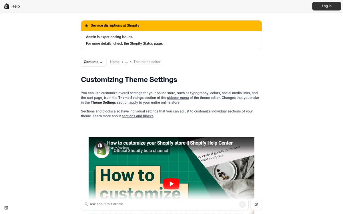 Shopify store with default theme settings unchanged
