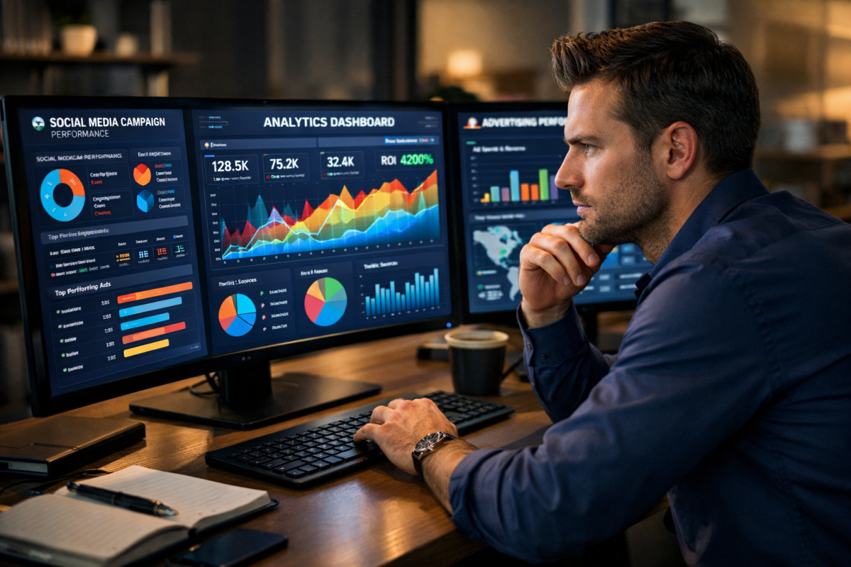 Online advertising dashboard with campaign metrics