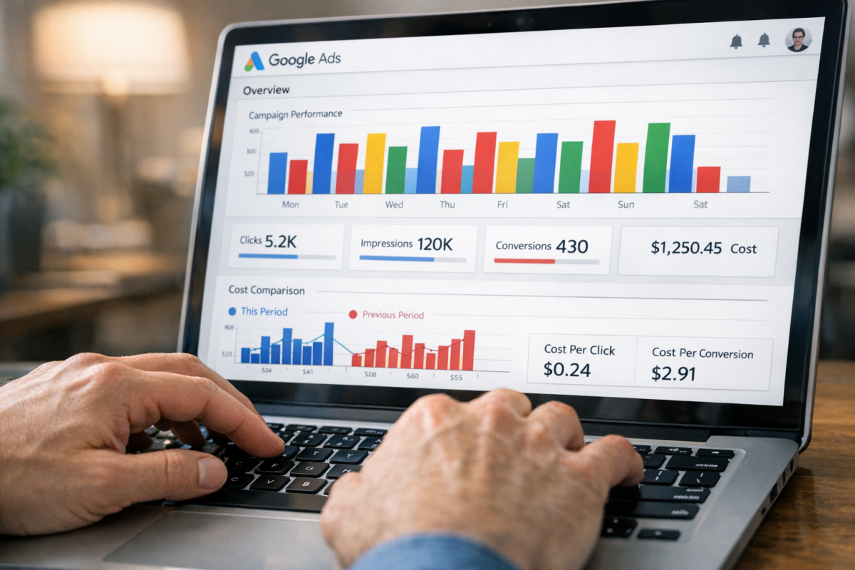 Google Ads dashboard showing daily budget overdelivery