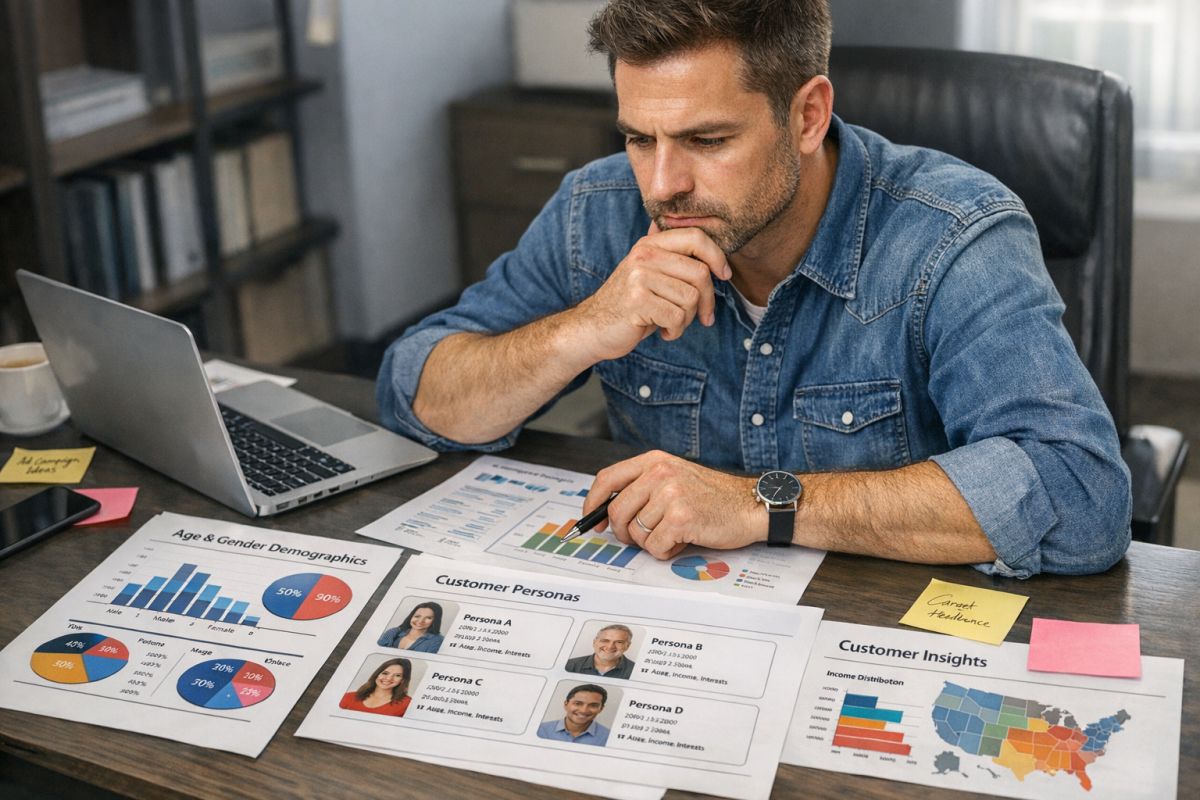 People analyzing market research data together