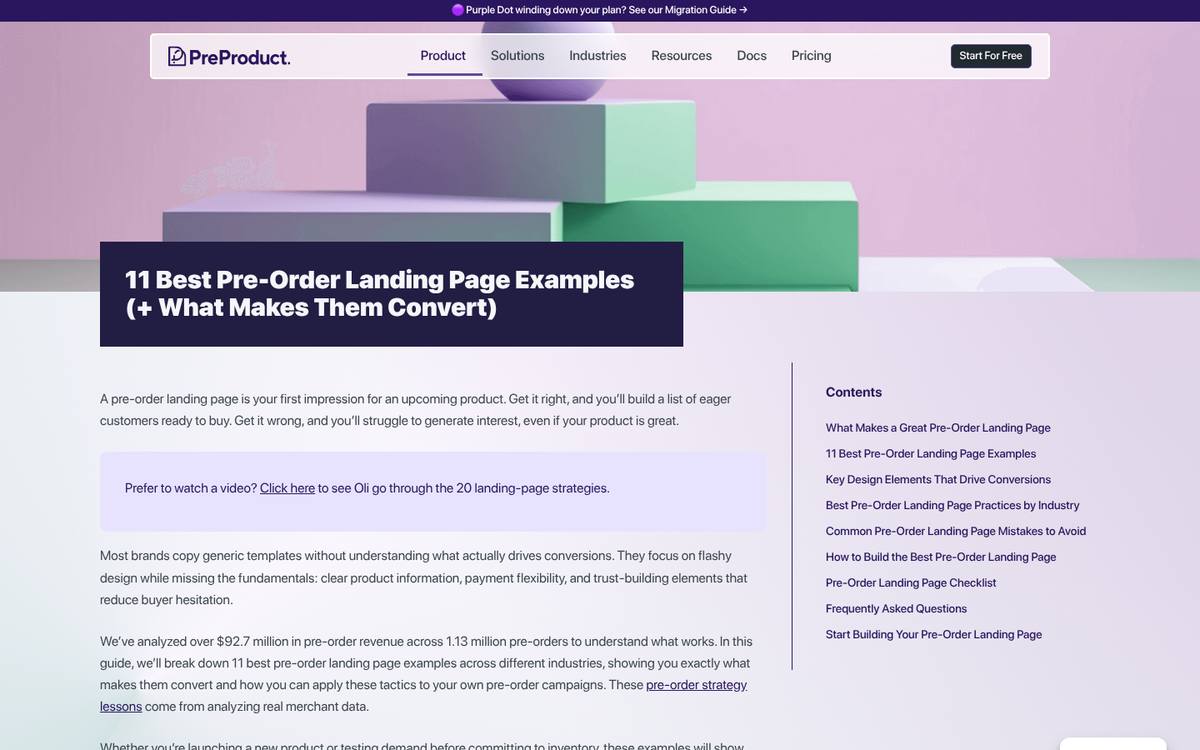 Preorder page screenshot on desktop screen