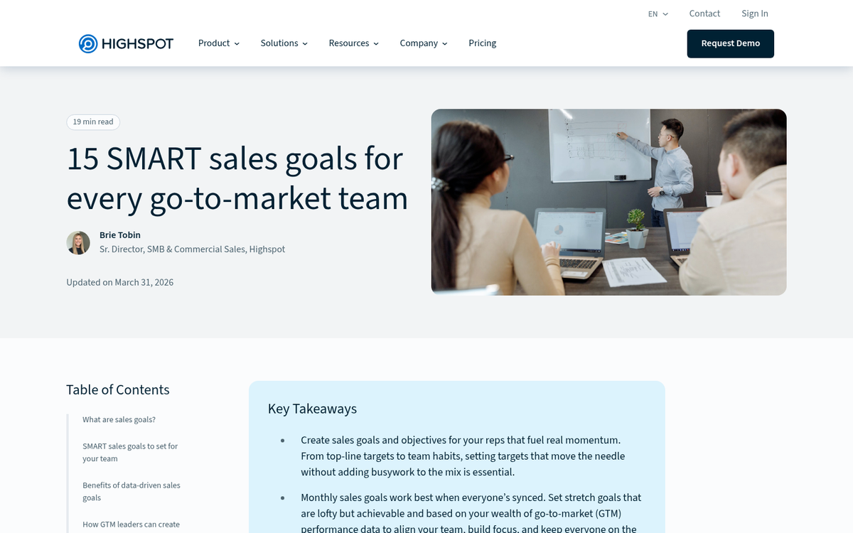 Sales goals chart with target metrics