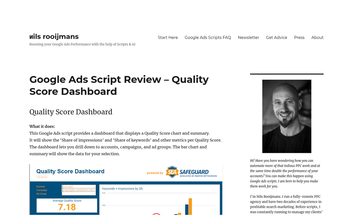 Google Ads Quality Score dashboard screenshot