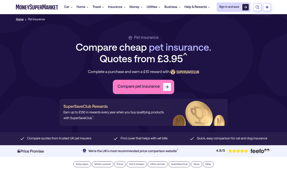 Pet care product advertisement screenshot
