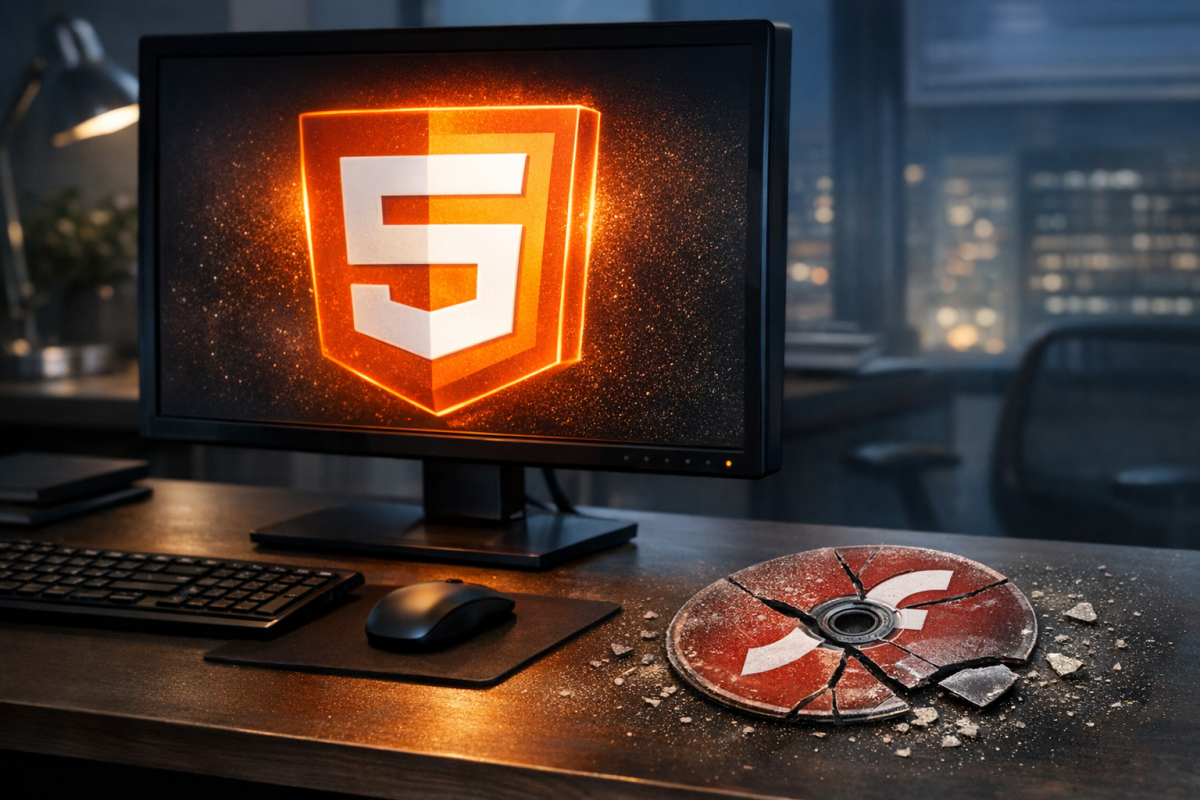 Flash logo fading into HTML5 logo