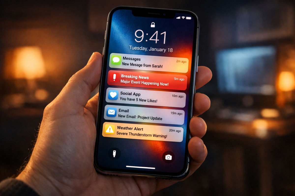 Push notification appearing on mobile screen
