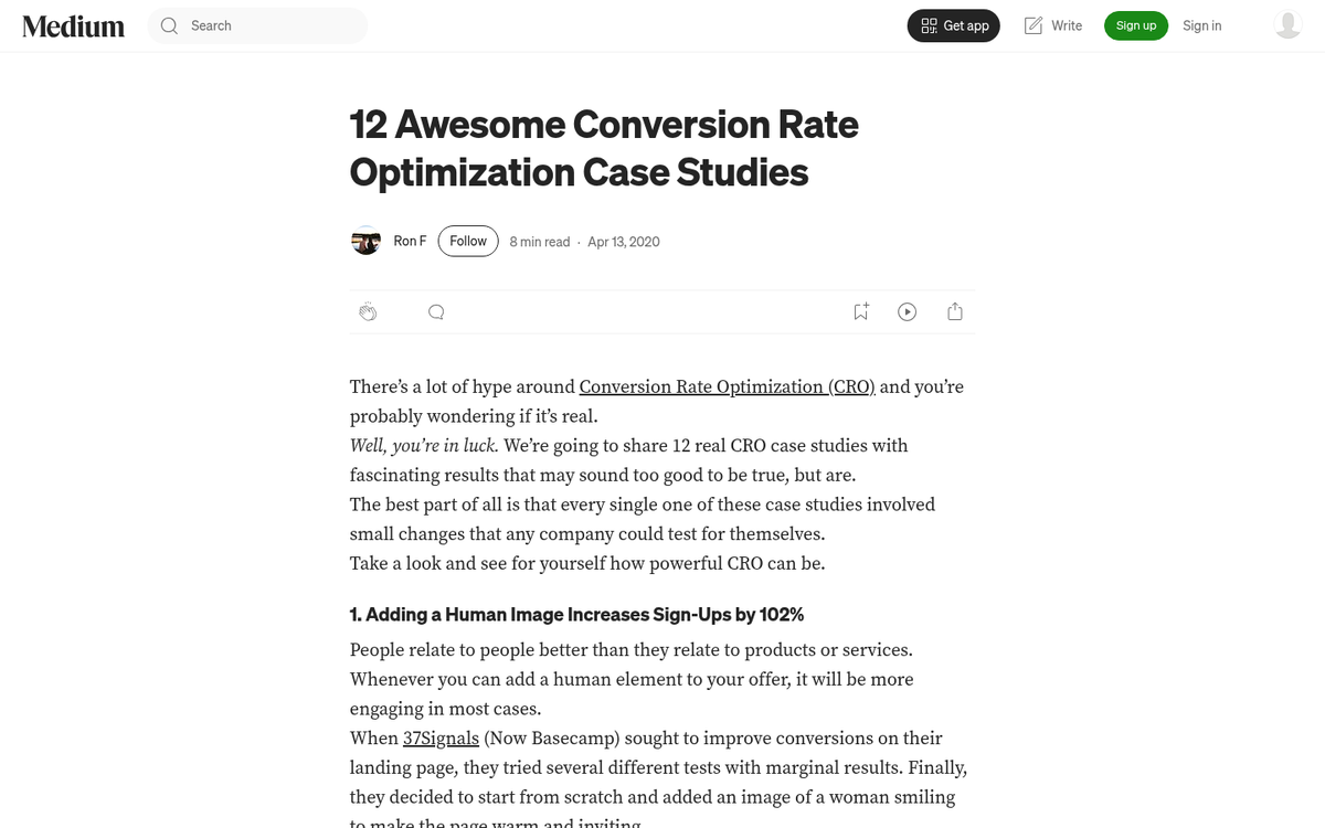 Website with prominently placed call to action button