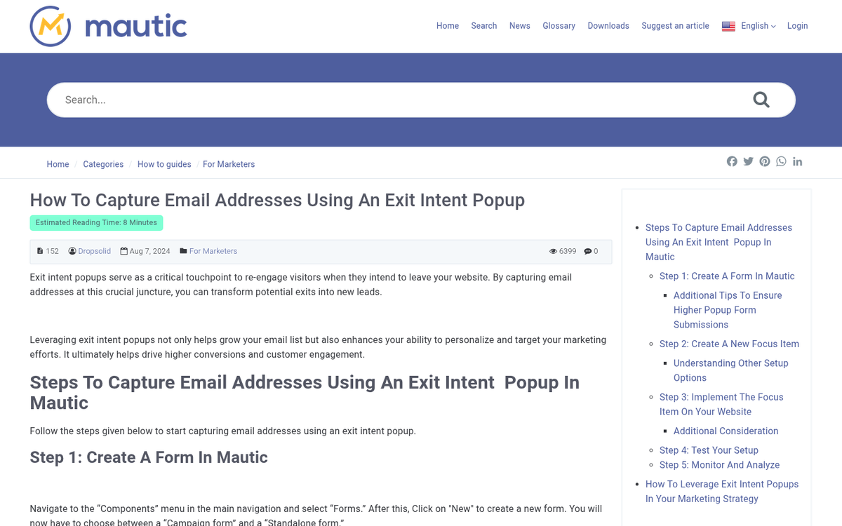 Exit intent modal window popup example