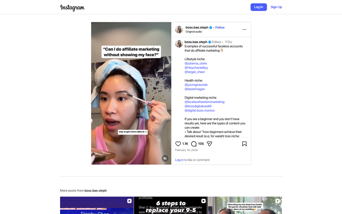 Niche social media page on mobile screen
